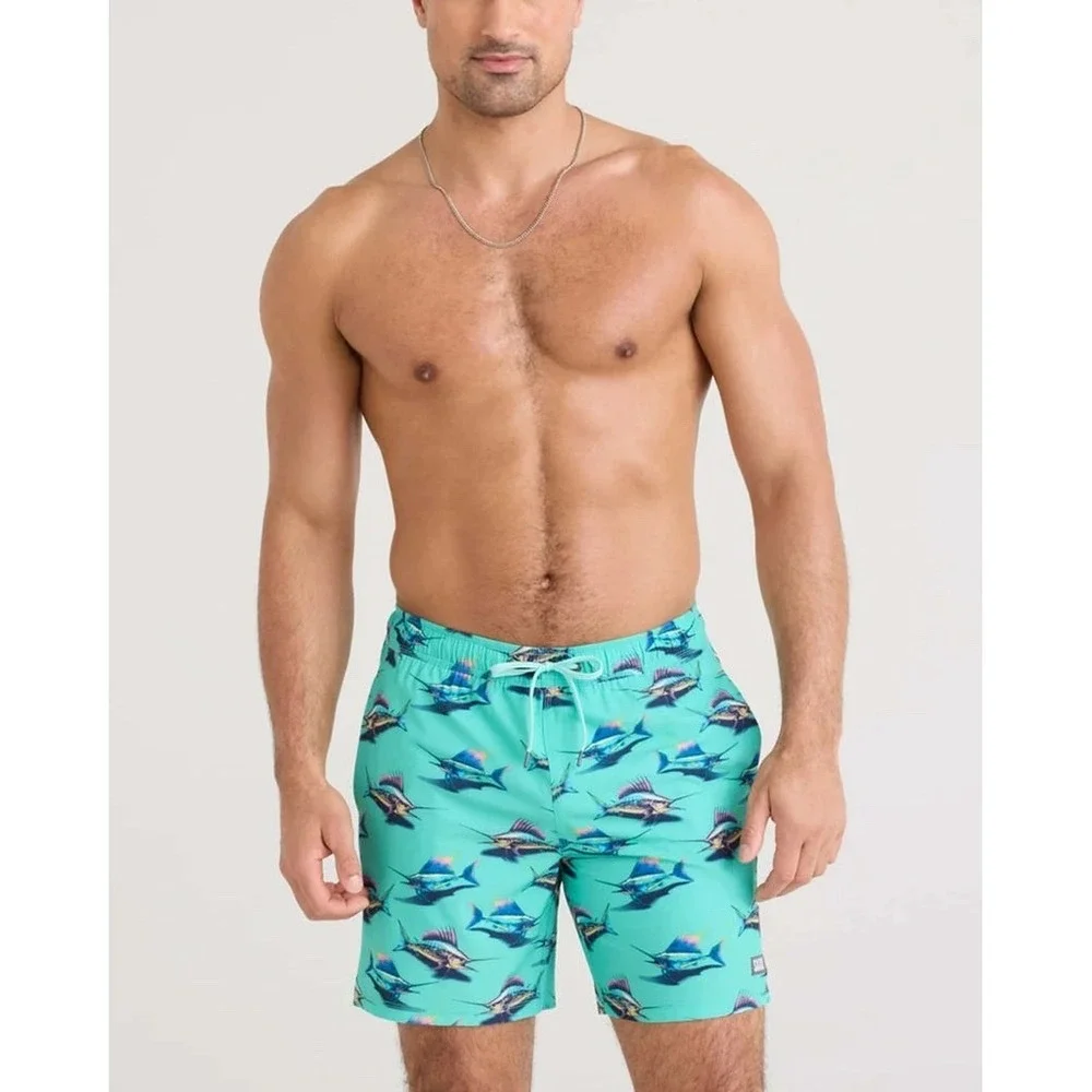 Saxx‎ Men's Size Medium Fish Print Oh Buoy 2N1 Volley 7